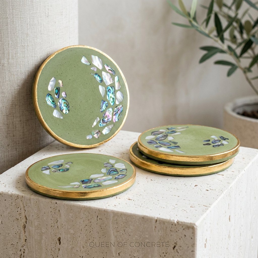 طقم كوسترات "الماتشا اليابانية وصدف الأبالوني" (Matcha & Abalone Shell Coasters 4-Pcs)