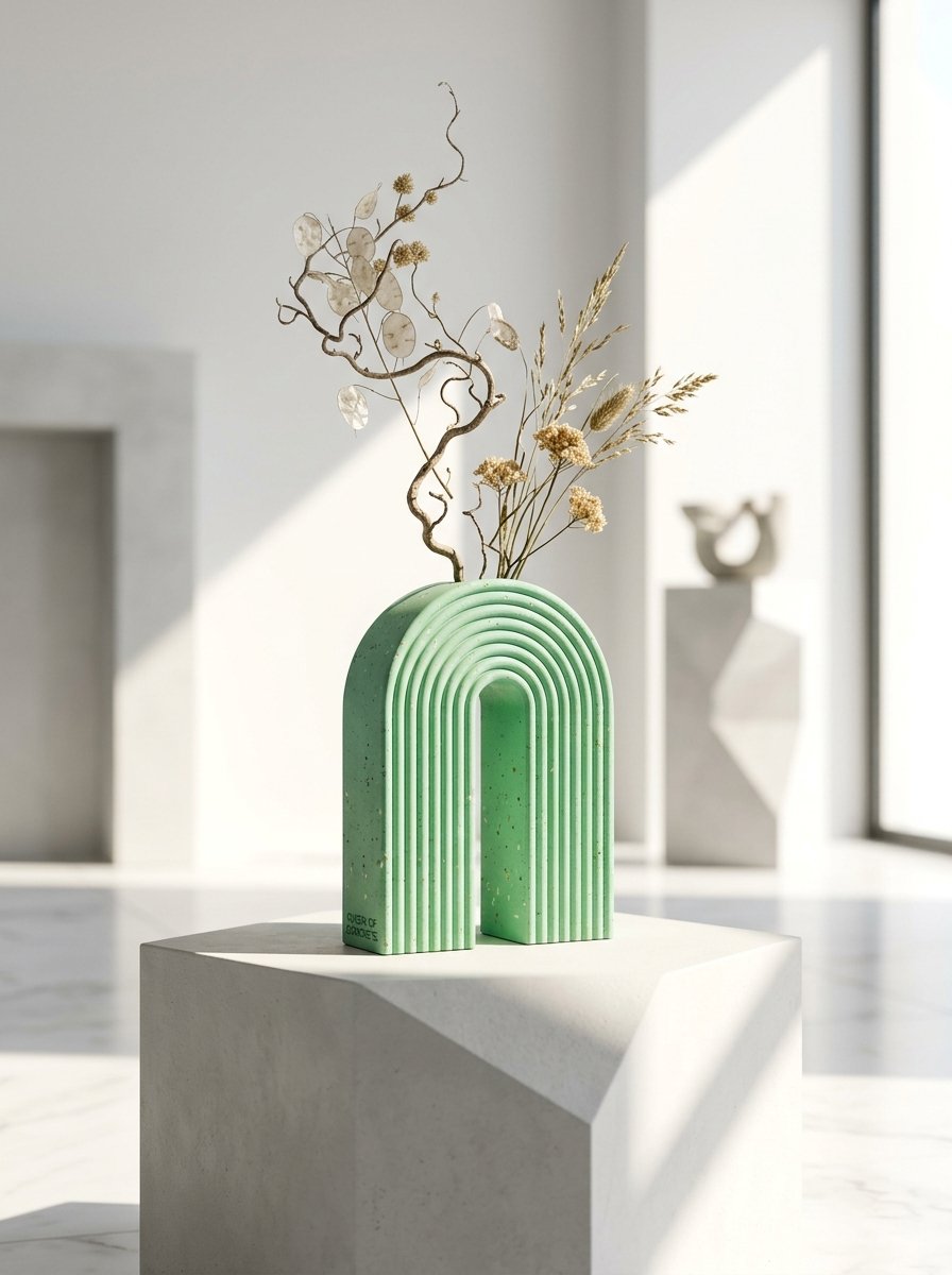 فازة القوس "المِنت المتوهج والميكرو تيرازو" (Bioluminescent Mint Micro-Terrazzo Arch Vase)