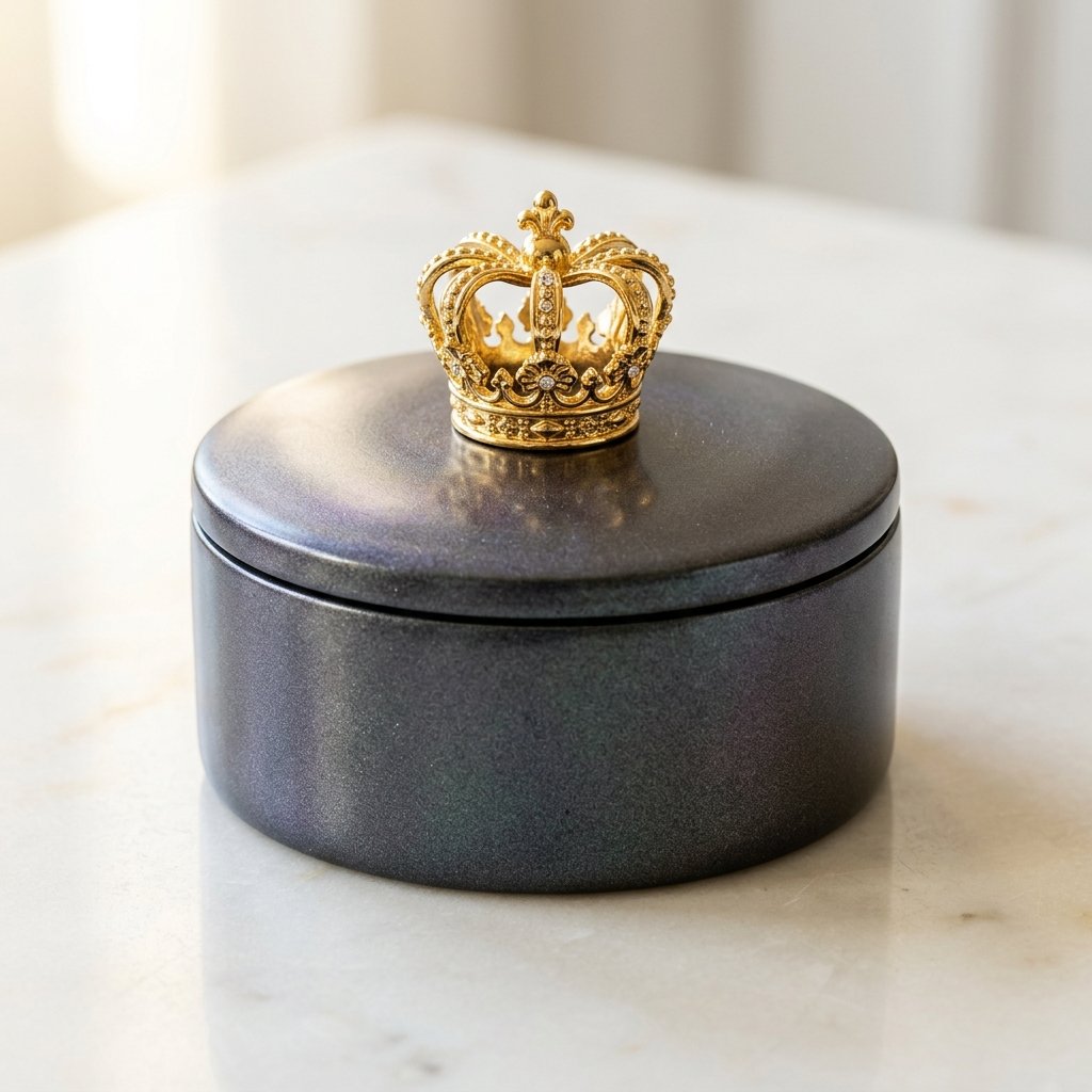 بونبونيرة مجوهرات "اللؤلؤ الأسود وتاج الملكة المذهب" (Black Pearl & Golden Crown Trinket Box)