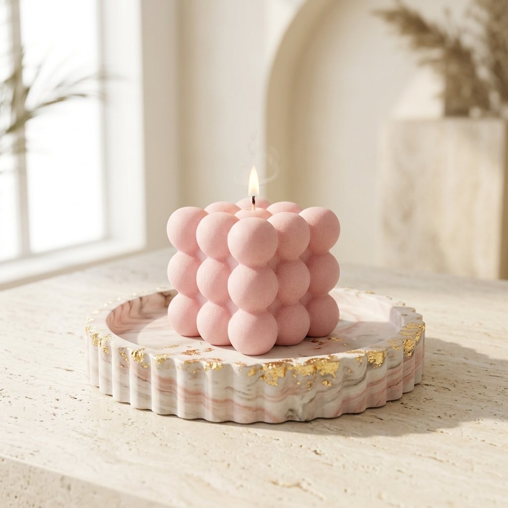 شمعة مكعب الفقاعات (Bubble Cube) بالطبق المضلع