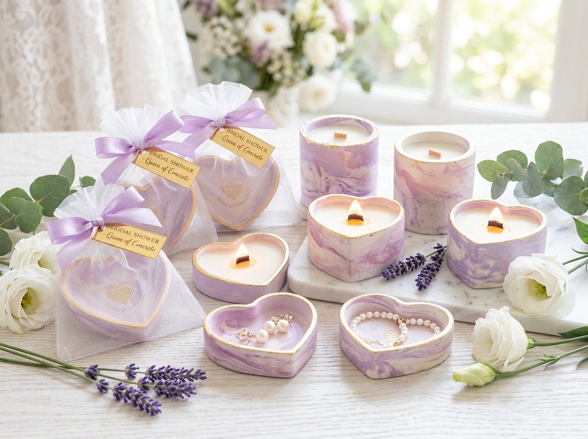 توزيعات الحنة وBridal Shower بقلوب اللافندر المذهبة