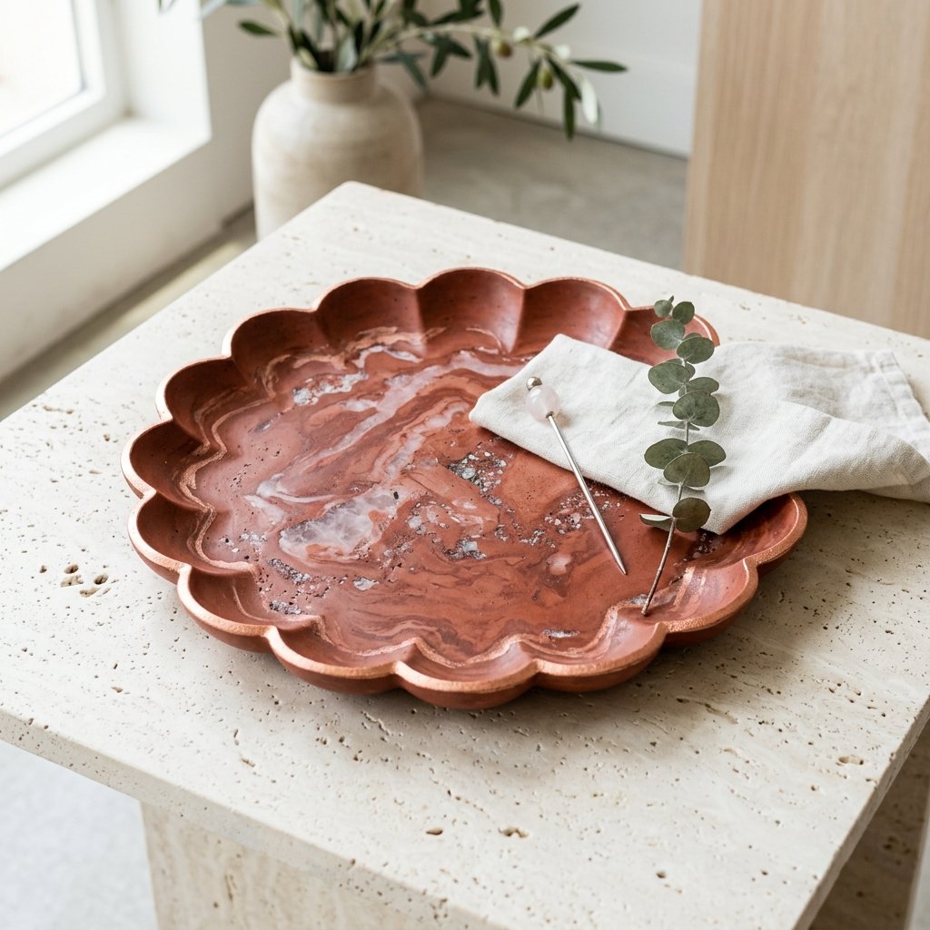 صينية "رمال المريخ وكوارتز الورد" المروحية (Martian Rust & Rose Quartz Scalloped Tray)
