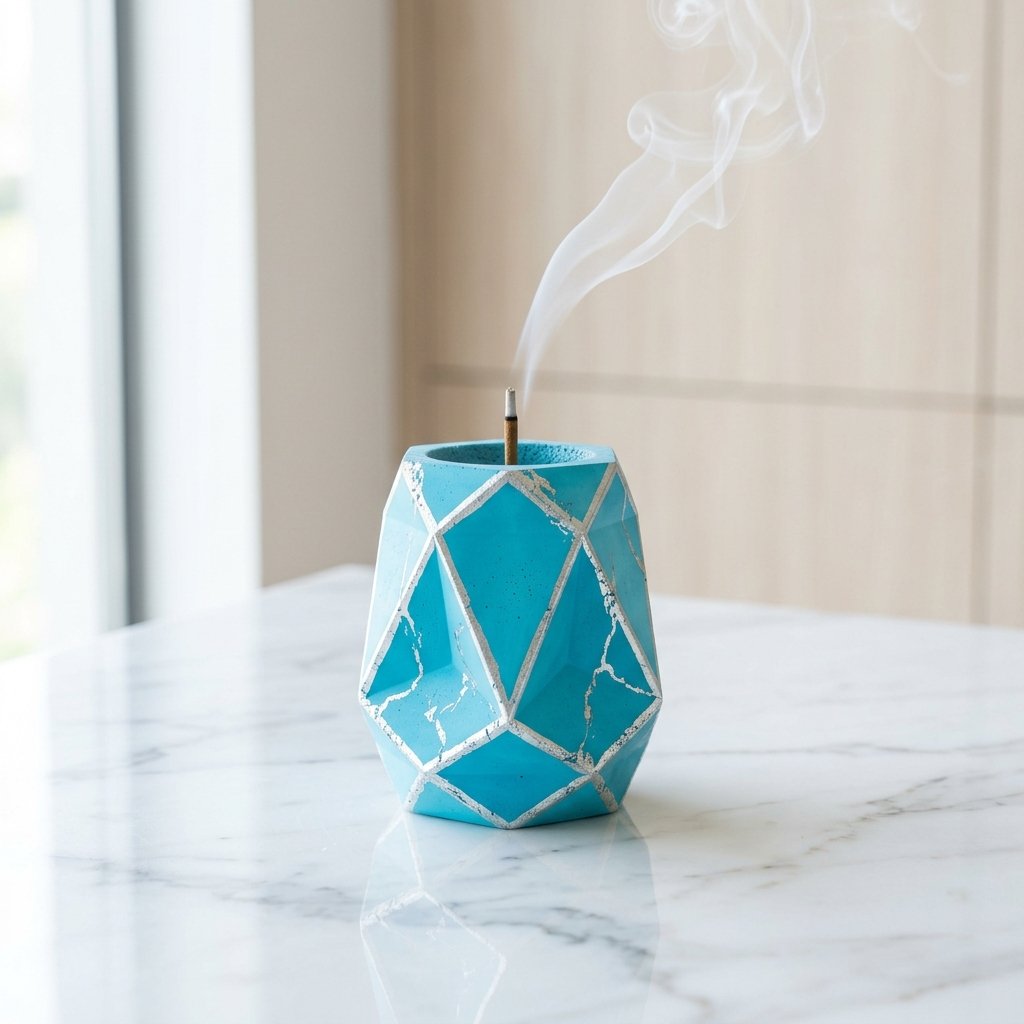 مبخرة "الفيروز الكهربائي والفضة العتيقة" (Electric Neon Turquoise Incense Burner)