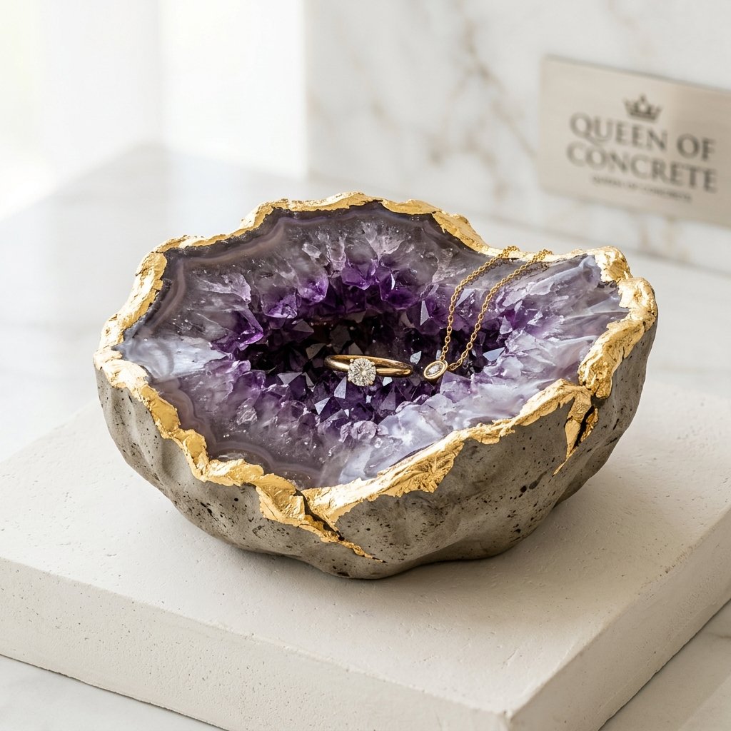 طبق مجوهرات "جيود الأميثيست والكوارتز البنفسجي" (Smoky Amethyst Crystal Geode Dish)