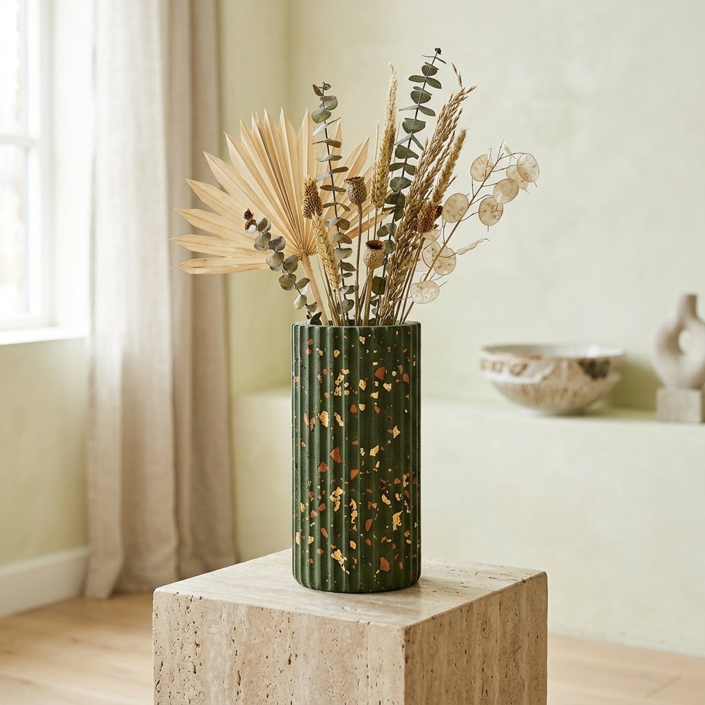 فازة "طحالب الغابات الاستوائية والتيرازو الخام" (Tropical Botanical Moss Terrazzo Vase)