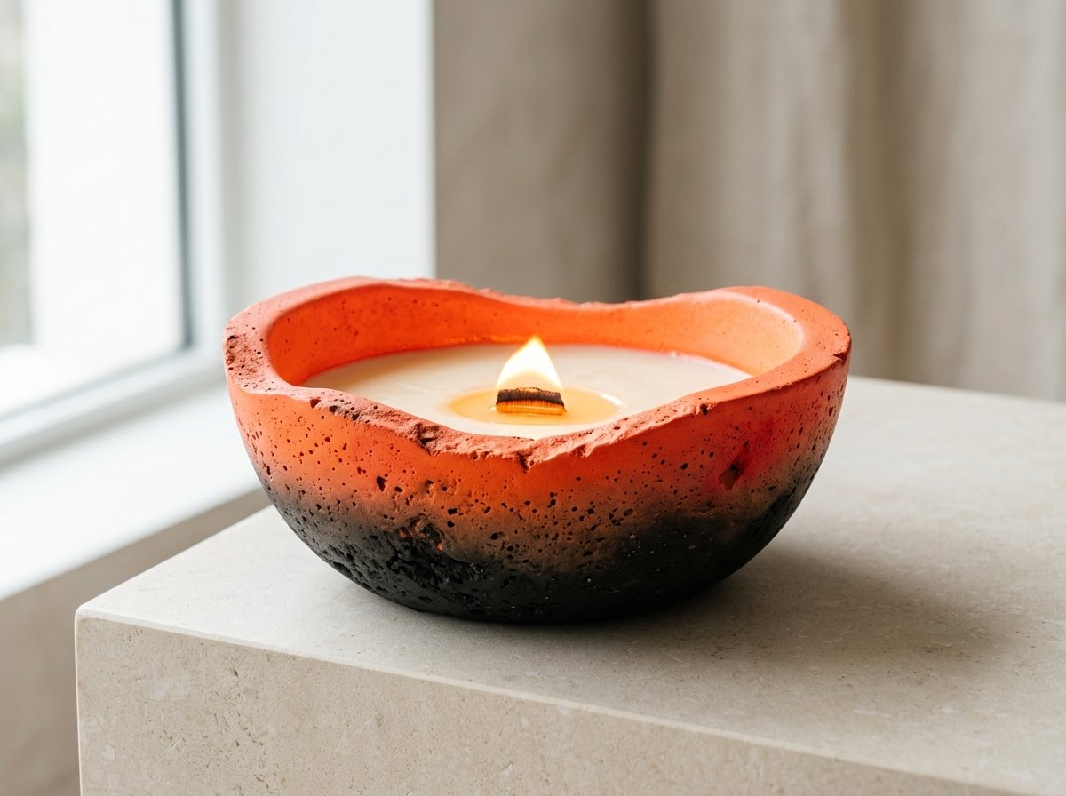 شمعة "حمم البركان المشتعلة" بفتيل خشب الحطب (Volcanic Magma Fire Concrete Candle)